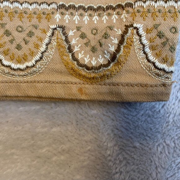 Coldwater Creek Womens Embroidered Pants 16 Natural Fit Tan Cropped Casual Y2K - Picture 5 of 13